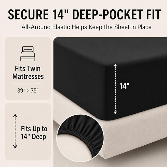 Twin XL Comforter Set Black - 5 Pieces Twin XL Bed in a Bag | College Dorm Essentials, OEKO-TEX Certified, All Season, Down-Alternative Comforter + Flat & Fitted Sheets + 2 Pillowcases