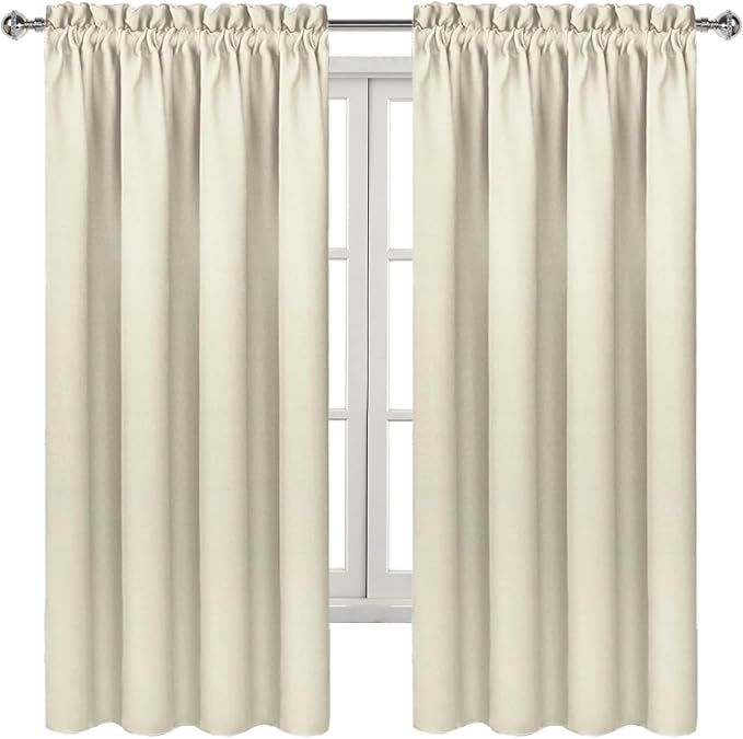 DWCN Blackout Curtains for Bedroom 38 x 63 Inch Long Light Beige 2 Panels | Room Darkening, Thermal Insulated, Light Blocking, Rod Pocket Drapes, Noise Reducing Window Treatments