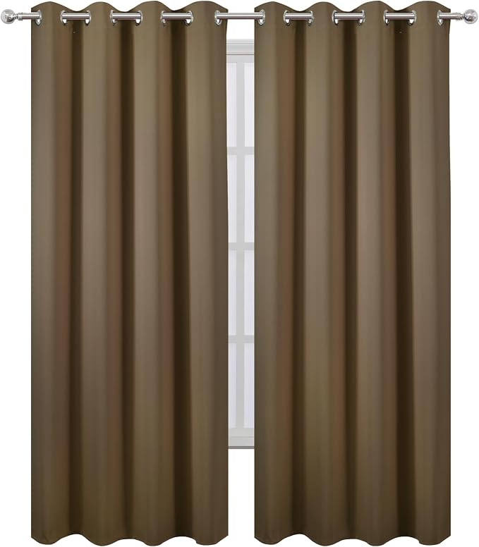 Blackout Curtains 52 x 84 inches Long Brown Curtains Set of 2 Panels Thermal Insulated Room Darkening Curtains for Bedroom