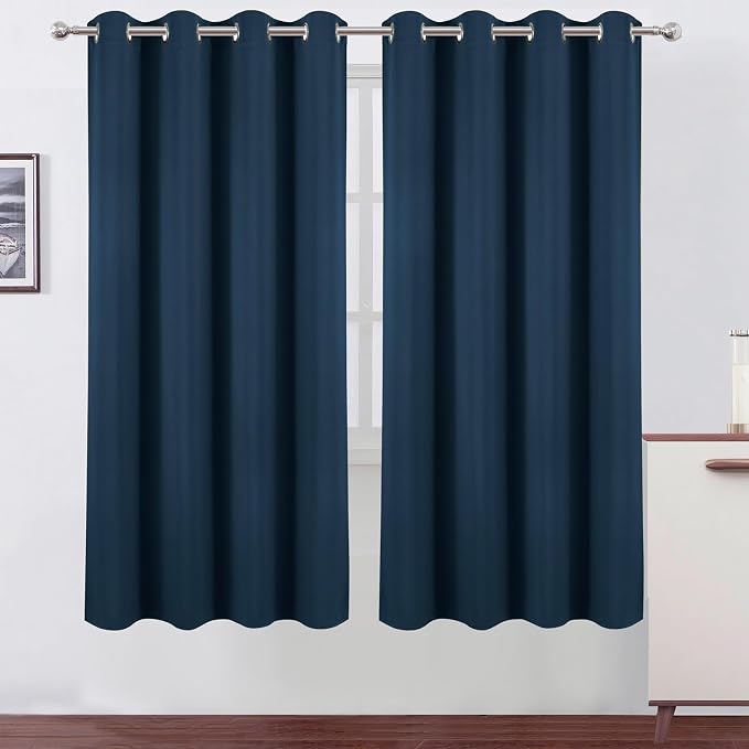 Blackout Curtains 66 x 72 Inch Long Navy Blue Curtains Set of 2 Panels Room Darkening Curtains for Bedroom and Living Room