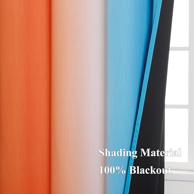 Ombre Orange and Blue Blackout Curtains 52Wx45L Inch Long | Gradient Curtains for Living Room,Thermal Insulated, Full Light Blocking,Grommet Window Drapes for Boys Bedroom, 2 Panels Set