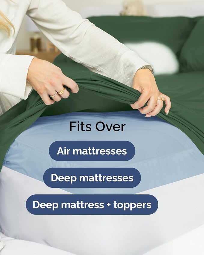 Extra Deep Flex Top Split Head King Sheet Set - 6 Piece Breathable and Cooling Sheets - Hotel Luxury Bedding for Women, Men, Kids & Teens - Easy Secure Fit - Extra Deep Pockets - Emerald Green