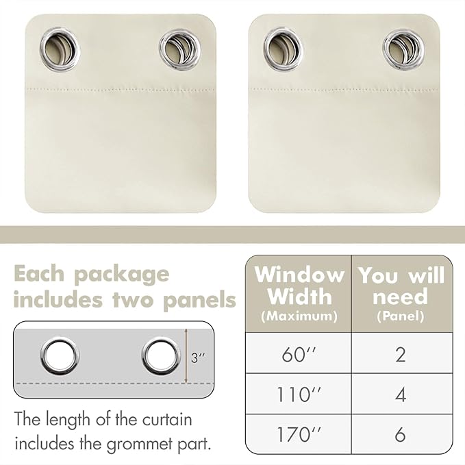 MIULEE Cream Blackout Bedroom Curtains Drapes 96 Inch Long 52"x96" | Grommet Top, Room Darkening Window Drapes, Privacy Protection, Thermal Insulated, Heat Blocking, Light Blocking