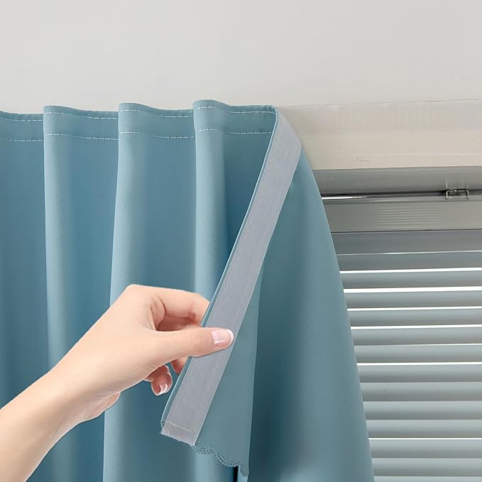 Portable Light Blocking Curtains Self-Stick Design, Removable Adhesive Window Shades for Apartment Office, 71" W x 84" L, Lake Blue, 1 Panel