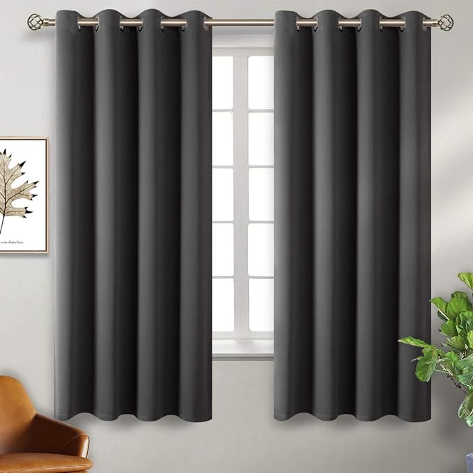 BGment Dark Grey Blackout Curtains for Bedroom 63 Inch Long - 2 Panels | Grommet Top, Black Out, Room Darkening, Sunblock, Thermal Insulated, Window Drapes for Kids Boys Room, 46x63 Inch