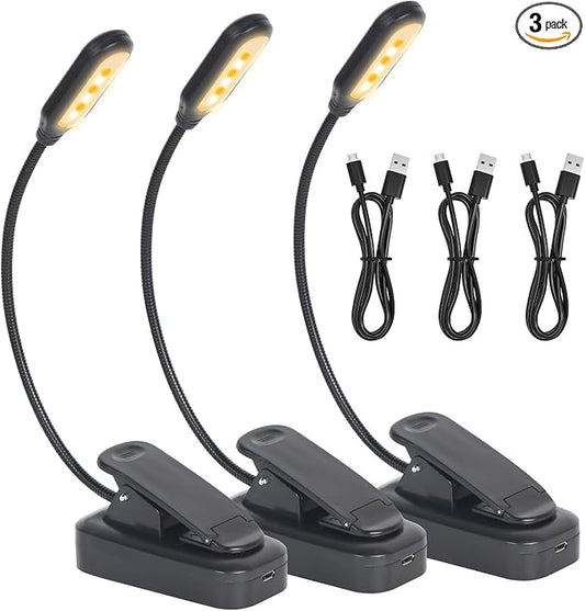USB-C Rechargeable Book Light for Reading in Bed 3 Pack, LED Book Lights with 3 Color Temperature Reading Light, Easily Clip on to a Small Mini Lightweight Book Lights for Read Book Lovers