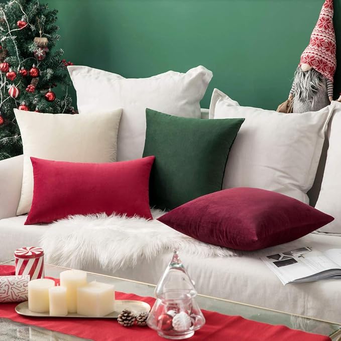 MIULEE Velvet Throw Pillow Covers 22x22 Inch Pack of 2 Wine Red | Soft Solid Decorative Pillow Covers, Modern Luxury Home Decor, for Couch Chair Sofa Bedroom Livingroom