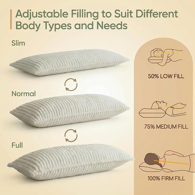 Luxurious Faux Fur Full Body Pillow for Adults,Shredded Memory Foam Body Pillows for Side Sleeper & Pregnancy, 20x54 Inch Fluffy Long Bed Pillow for Back Pain Relief, Removable Cover