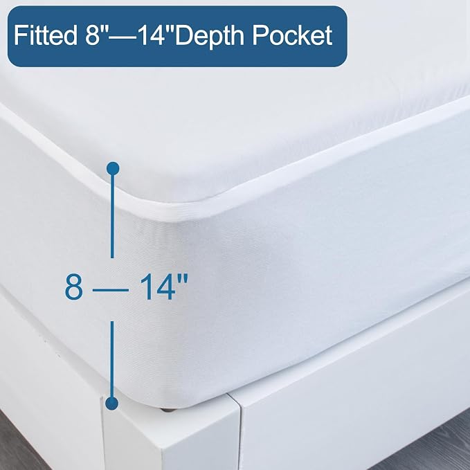 Full Size Waterproof Mattress Protector Cover Pad, Bed Fitted Sheet | White, Deep Pocket up to 14’’, Breathable & Skin-friendly