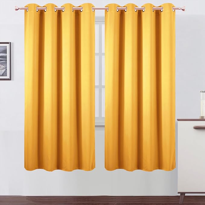 Blackout Curtains 66 x 72 Inch Long Yellow Curtains Set of 2 Panels Room Darkening Curtains for Bedroom and Living Room