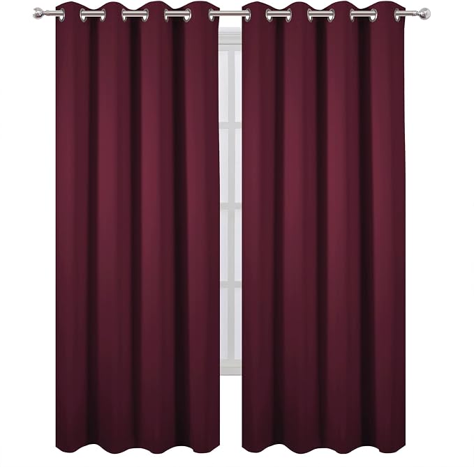 Blackout Curtains 52 x 90 Inch Long Burgundy Red Curtains Set of 2 Panels Room Darkening Curtains for Bedroom and Living Room