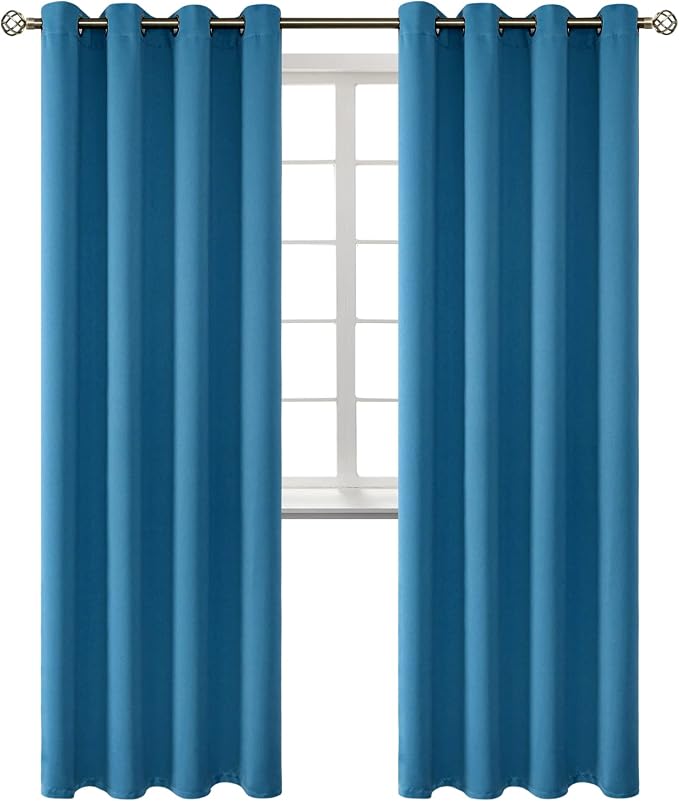 BGment Steel Blue Blackout Curtains for Living Room 84 Inch Long - 2 Panels | Grommet Top, Black Out, Room Darkening, Sunblock, Thermal Insulated, Window Drapes for Bedroom, 52x84 Inch