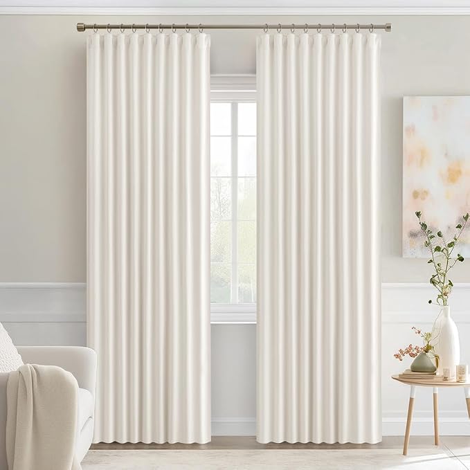 MIULEE Ivory Back Tab Blackout Curtains 52x84 Inch Length 2 Panels Set | Rod Pocket Pinch Pleated, Thermal Insulated, Room Darkening, Light Blocking, Privacy Curtains for Living Room Bedroom