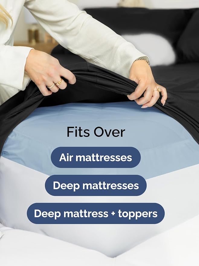 Extra Deep Full Sheet Set - 6 Piece Breathable and Cooling Sheets - Black | Hotel Luxury Bed Sheets Set, Easy & Secure Fit, Ultra-Soft, Wrinkle & Fade Free, Comfy Sheets Set with Extra Deep Pockets