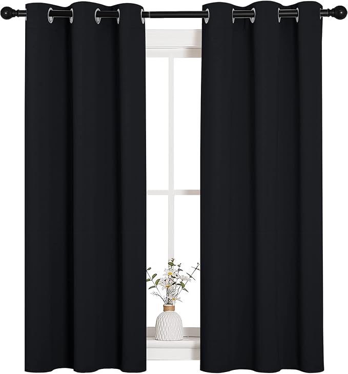 NICETOWN Black Blackout Curtains for Cafe 34" Wide x 54" Long 2 Panels | Autumn Winter Thermal Insulated Solid Grommet Draperies Window Curtain Panels Curtains Drapes for Room Darkening Decor
