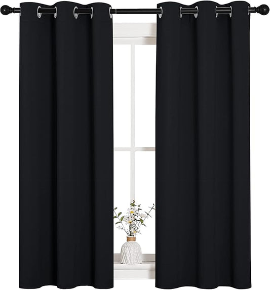 NICETOWN Black Blackout Curtains for Cafe 34" Wide x 54" Long 2 Panels | Autumn Winter Thermal Insulated Solid Grommet Draperies Window Curtain Panels Curtains Drapes for Room Darkening Decor