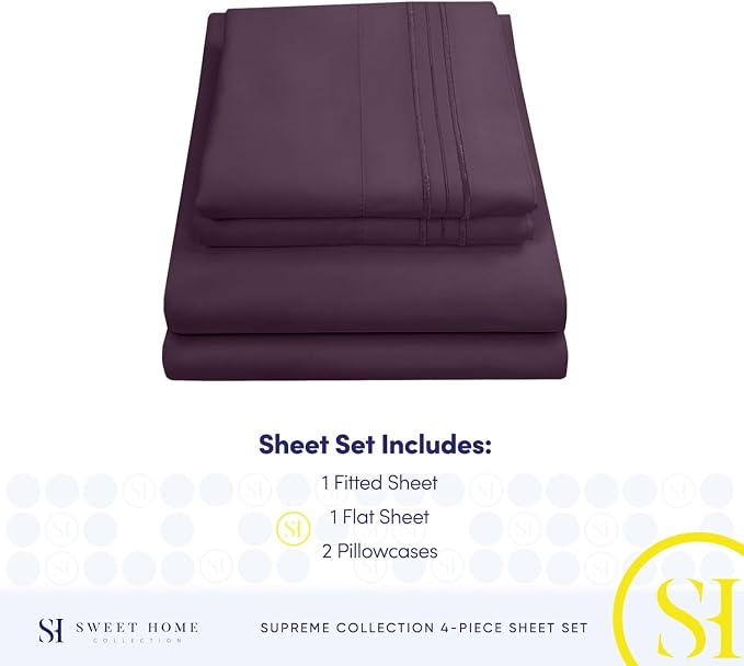 Queen Size Bed Sheets - Breathable Luxury Sheets with Full Elastic & Secure Corner Straps Built In - 1800 Supreme Collection Extra Soft Deep Pocket Bedding Set, Sheet Set, Queen, Purple