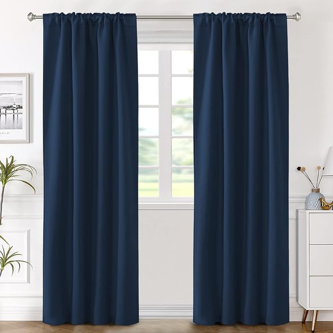 H.VERSAILTEX Blackout Curtains Thermal Insulated Window Treatment Panels Room Darkening Blackout Drapes for Living Room Back Tab/Rod Pocket Bedroom Draperies (2 Panels, Navy Blue, 42 x 84 Inch)