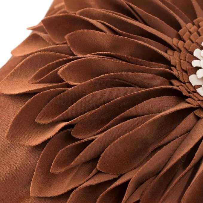 OiseauVoler 3D Flower Decorative Throw Pillow Covers for Couch 18x18 Inch | Vintage Floral Handmade Pillowcases for Living Room Washable With Zipper Soft Velvet Pet Hair Resistant Rust Terracotta