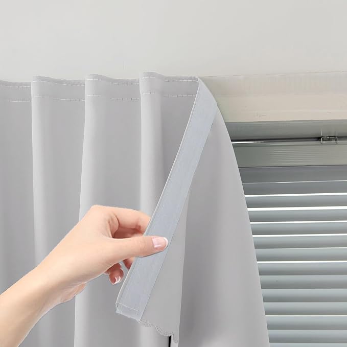 Instant Blackout Window Curtain with Reusable Adhesive, Thermal Insulated Fabric for RV Camper Small Windows, 71" W x 72" L, Light Grey, 1 Panel