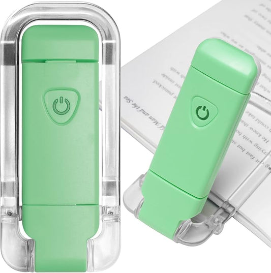 EGWASER Portable USB Rechargeable LED Clip on Book Light for Reading in Bed, 3 Brightness Adjustable Dimmable Bookmark Light for Eye-Protection, Reading Lamp (Green)