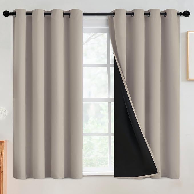 SimpleHome Natural 100% Blackout Curtains Room Darkening Living Room 54L | Curtains for Bedroom,Thermal Insulated Grommet Window Drapes,Curtains for Living Room with Black Back,52 x 54 Inch,2 Panels