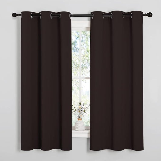NICETOWN Room Darkening Curtains, 2 Panels, 34 x 54-inch, Toffee Brown | Energy Smart Thermal Insulated Solid Grommet Draperies Curtains/Drapes Window Panels