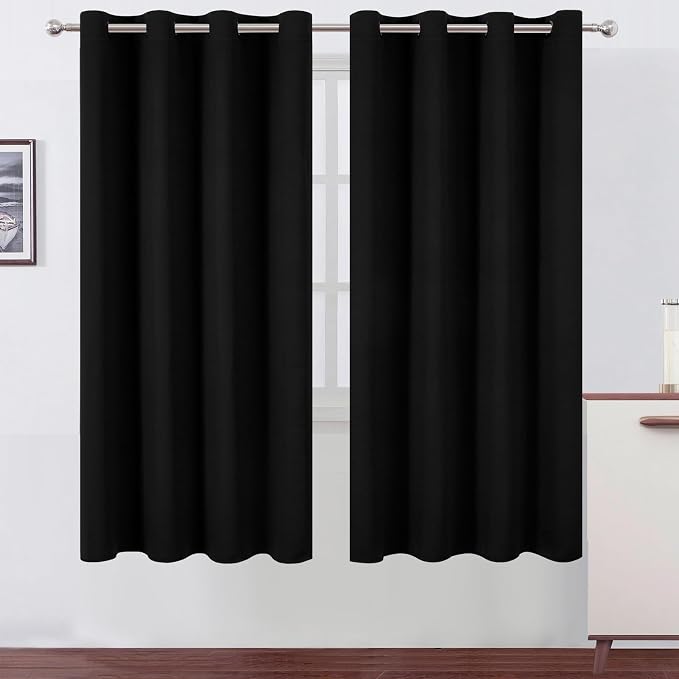 Blackout Curtains 66 x 72 Inch Long Black Curtains Set of 2 Panels Room Darkening Curtains for Bedroom and Living Room