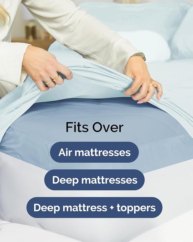 2 Pack Extra Deep Twin XL Fitted Sheets with Extra Deep Pockets - Ice Blue | Hotel Luxury Bottom Fitted Sheets Only, Soft, Fade & Wrinkle Free, Breathable & Comfy, All Around Elastic Fitted Sheets
