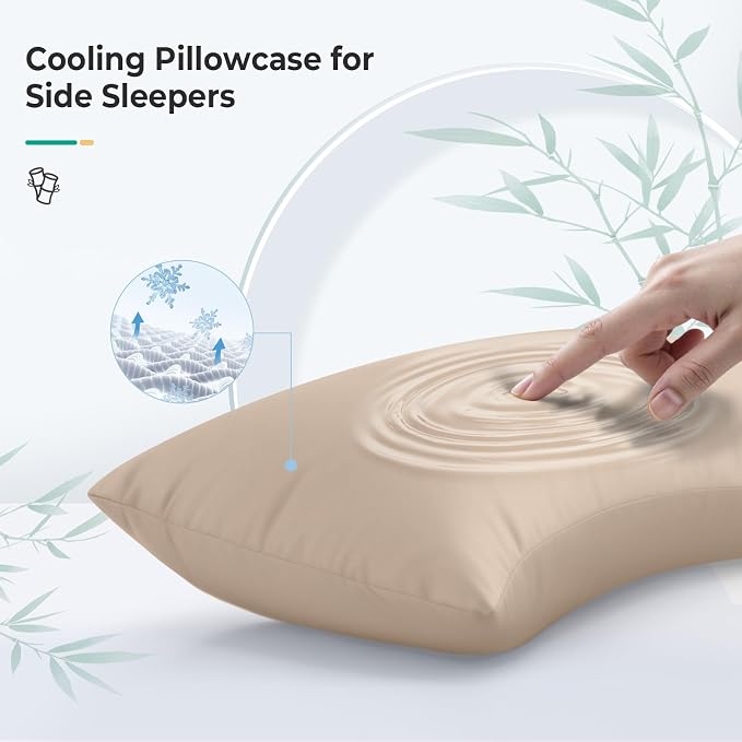 Cooling Curved King Pillow Case for Sider Sleeper Breathable Cool Silky Soft Pillow Cover with Zipper for Hot Sleepers,Hair and Skin Friendly,Taupe,1 Pack,20x36IN