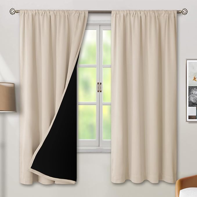 BGment Champagne Blackout Curtains for Bedroom 72 Inch Length 2 Panels Set | Thermal Insulated, Full Room Darkening Noise Canceling, Living Room Curtains with Rod Pocket, 42 x 72 Inch