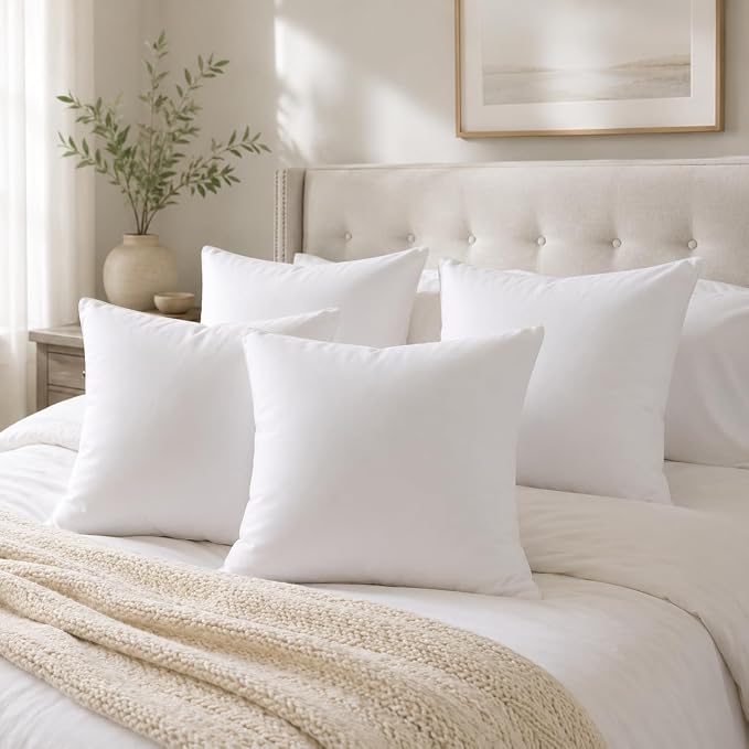 Calibrate Timing 20 x 20 inches Pillow Inserts, Set of 4 Hypoallergenic Brushed Microfiber Liner Down Alternative Filled Square Cushion Throw Pillow