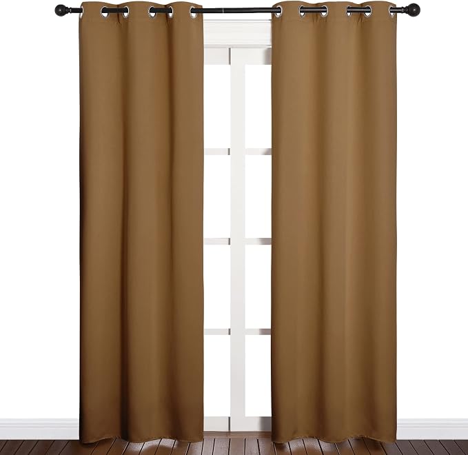 NICETOWN Sleek Blackout Curtains, 2 Panels, W34 x L84-inch, Gold Brown | Noise Reducing and Block Draft Panels for Windows Door Doorway Laundry Office Luxury Decor Theme