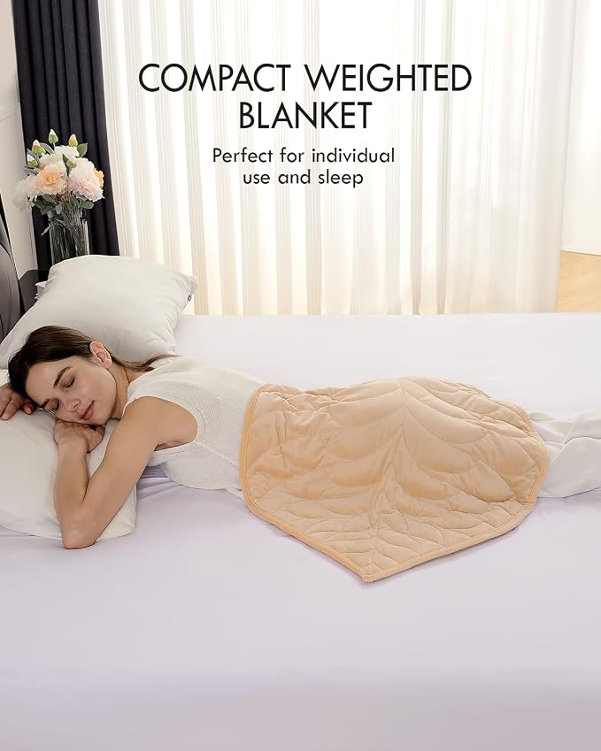 Kaisa Weighted Lap Blanket for Adults, 5 lbs, 23"x29", Leaf Pattern, Khaki | Washable Weighted Blankets, Small Portable Blanket for Relaxation, Cozy Luxury Crystal Velvet All-Season Heavy Blanket