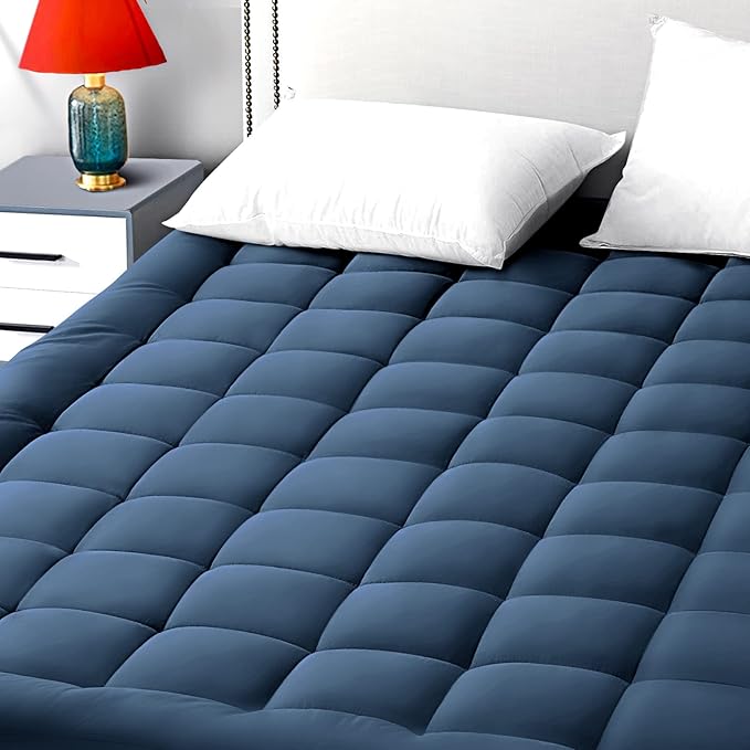 EASELAND King Size Mattress Pad Pillow Top Mattress Topper Cotton Top | 8-21" Deep Pocket Cooling Mattress Cover/Protector 78x80 Inches Dark Blue,Boxing Quilted & Machine Washable