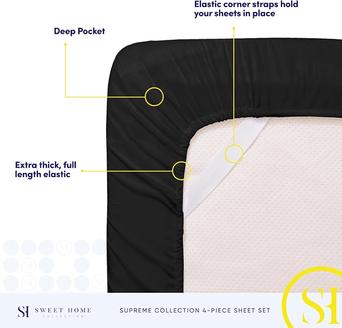 Full Size Sheet Sets - Breathable Luxury Sheets with Full Elastic & Secure Corner Straps Built In - 1800 Supreme Collection Extra Soft Deep Pocket Bedding Set, Sheet Set, Full, Black