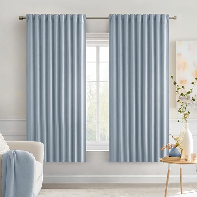 MIULEE Light Blue Back Tab Blackout Curtains 52x63 Inches Long 2 Panels Set | Rod Pocket Pinch Pleated, Thermal Insulated, Room Darkening, Light Blocking, Privacy Curtains for Living Room Bedroom
