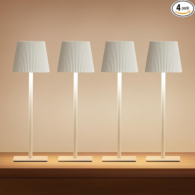 LUTEC 4 Pack Cordless Table Lamp,6000mAh Rechargeable Battery Operated Desk Lamp,Two Adjustable Heights,Waterproof, Touch Control & 3 Color Stepless Dimming for Restaurant/Bedroom/Bars/Outdoor (White)