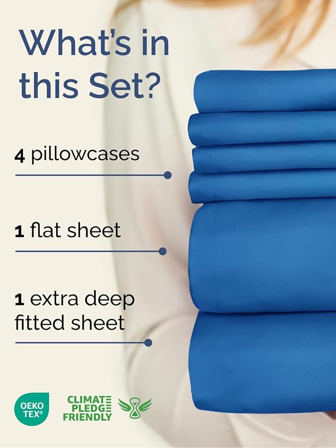 Extra Deep King Sheet Set - 6 Piece Breathable Cooling Sheets - Royal Blue | Hotel Luxury Bed Sheets Set, Easy & Secure Fit, Ultra-Soft, Wrinkle & Fade Free, Comfy Sheets Set with Extra Deep Pockets
