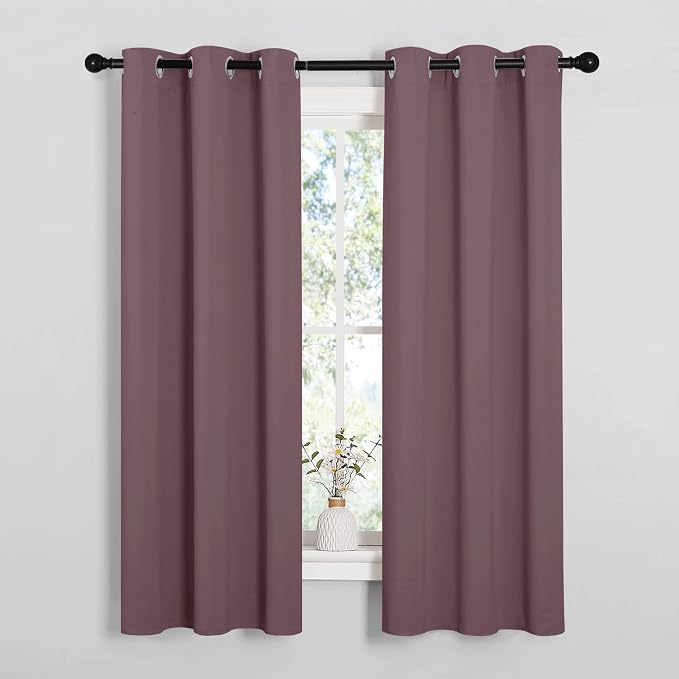 NICETOWN Bedroom Curtain Panels, 1 Pair, 34 by 63-inch, Dry Rose | Blackout Draperies, Thermal Insulated Solid Grommet Blackout Curtains/Drapes