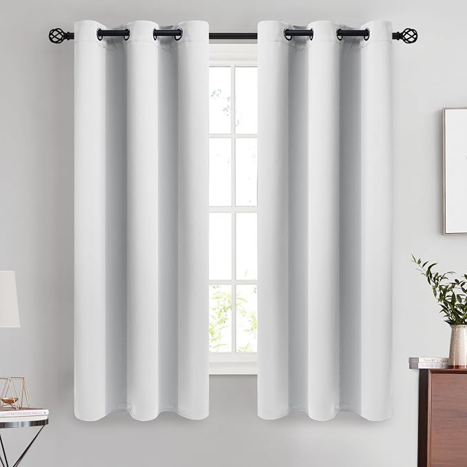 COSVIYA Grommet Room Darkening Greyish White Curtains 63 inch for Bedroom | Light Blocking Insulated Thermal Curtains for Living Room, Blackout Thick Polyester Window Drapes,42x63 inches, 2 Panels