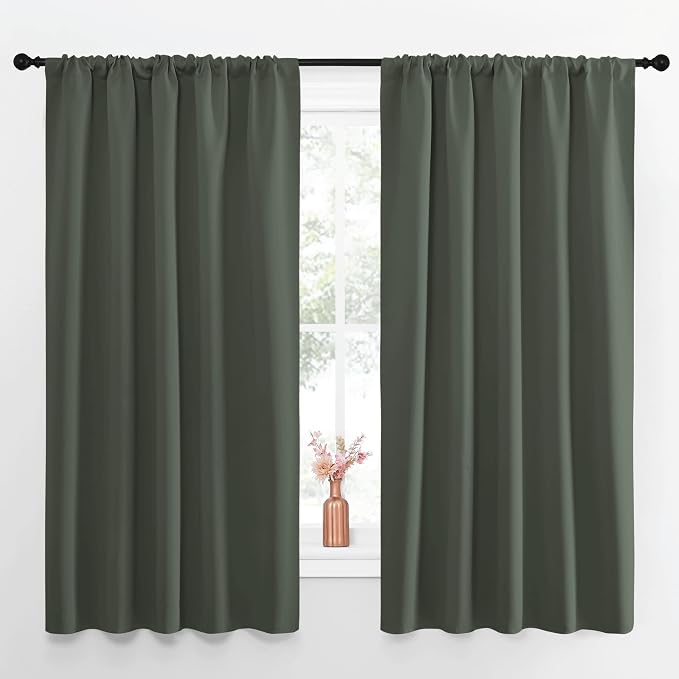 NICETOWN Bedroom Curtains Blackout Draperies - All Season Thermal Insulated Solid Rod Pocket Top Blackout Curtains/Drapes for Kid's Room (Dark Mallard, 1 Pair, 52 x 63 Inch)