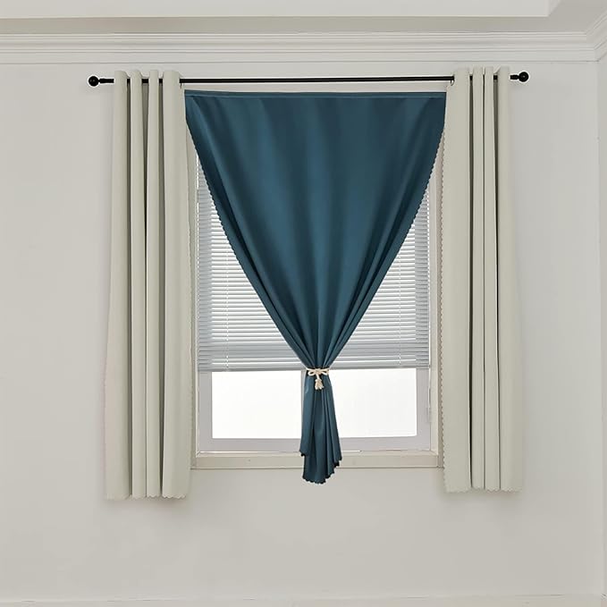 AJAZZ 100% Blackout Stick Curtain Portable Black Out Curtains Adhesive Curtains for Bedroom Living Room No Drilling (Navy Blue, 47" W x 59" L 1 Panel)