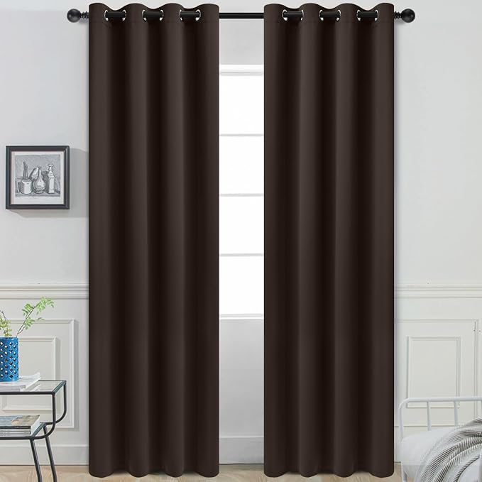 Yakamok Room Darkening Curtains 52x96 inch Length Dark Brown-Living Room | 2 panels,grommet blackout window treatment,thermal insulated,light blocking drapes,privacy protection,bedroom dining room