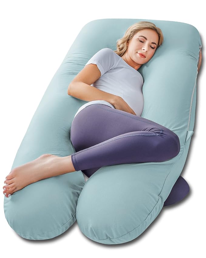 Meiz Pregnancy Pillow, Cooling Pregnancy Pillows for Sleeping, Maternity Pillow for Pregnant Women, Pregnancy Body Pillow with Cooling Jersey Cover, Green