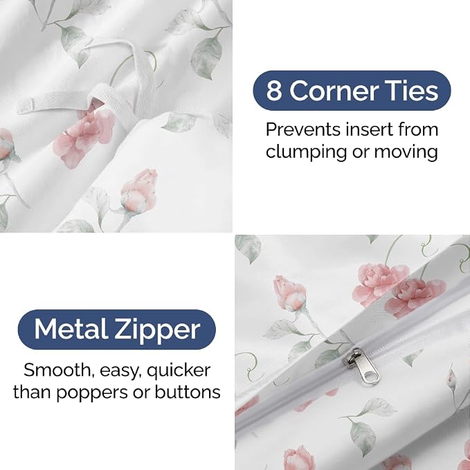Duvet Cover King Size - Soft Floral Duvet Cover - 3 Piece - Rosebud | Soft Floral Duvet Cover 104 x 90 with 2 Pillow Shams, Zipper Closures & Ties, Floral Bedding for Women, Men, Kids & Teens