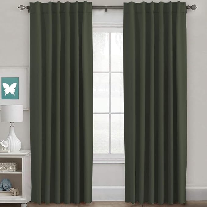 H.VERSAILTEX Blackout Curtains Thermal Insulated Window Treatment Panels Room Darkening Blackout Drapes for Living Room Back Tab/Rod Pocket Bedroom Draperies (2 Panels, Olive, 52 x 84 Inch)