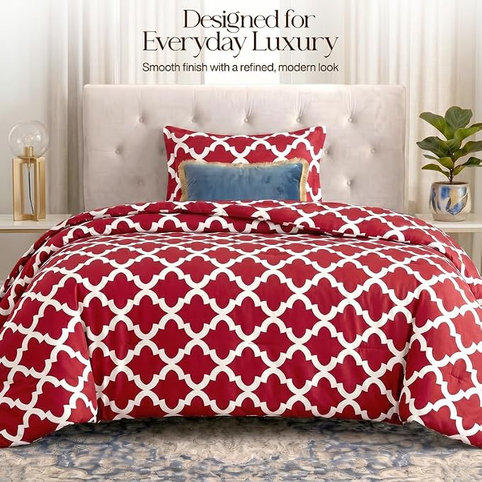 Utopia Bedding 2 Pc Twin Comforter Set, Printed Comforter, Red | Comforter Set Includes Comforter (64x88) Inches, 1 Sham (20x26) Inches. Soft Microfiber Down Alternative, Machine Washable.