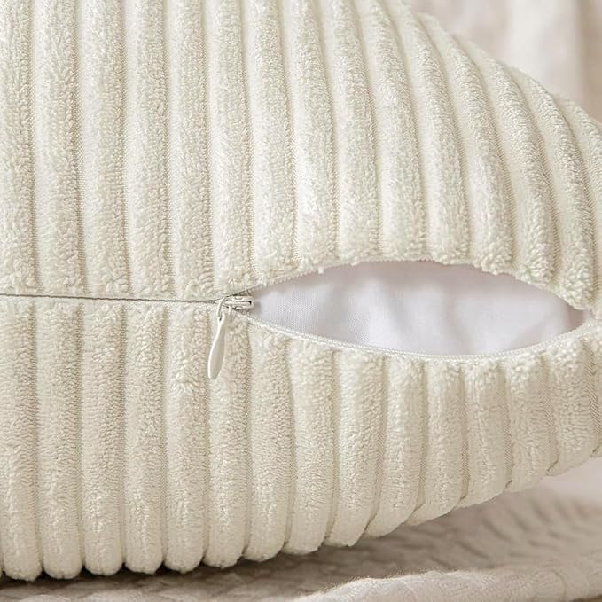 MIULEE Cream White Decorative Throw Pillow Covers for Couch 18x18 Inch | 2 Pack, Beige Neutral Boho Farmhouse Pillow Covers, Soft Cross Corduroy Patchwork Textured Cushion Cases For Bed Sofa