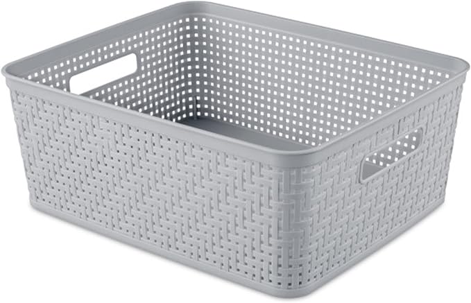 Sterilite 18 Pack Plastic Storage Bin Organization Containers, Short Baskets, Cement